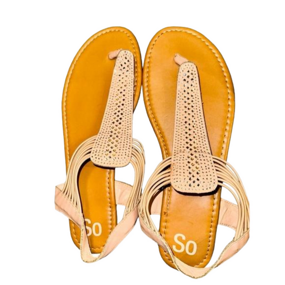 โSOโ Size Extra Large (9.5-10) Pink Blush Strappy Womens Sandals - Picture 1 of 9